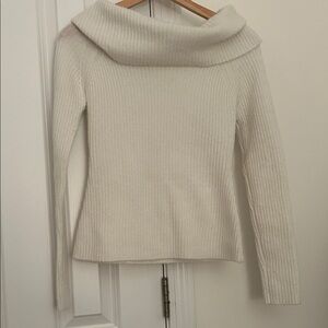 Six Fifty Off-Shoulder Ribbed Knit Sweater in Cream